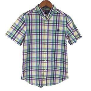 Chaps Kids Plaid Short Sleeve Button Down Shirt XL 18-20 Yellow Green Blue Red